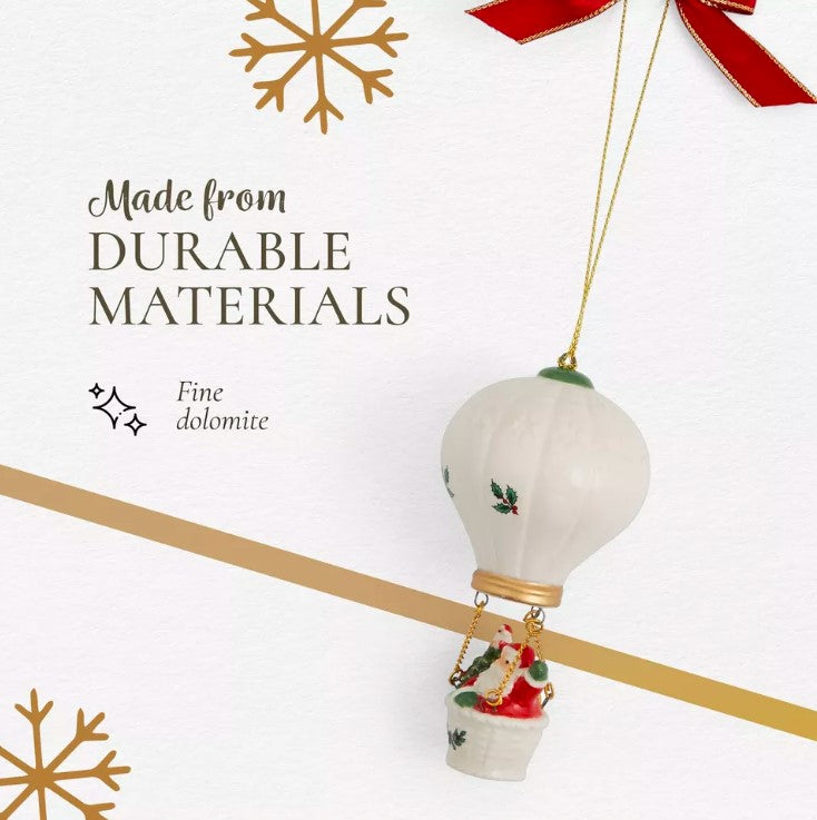 Christmas Tree Hot Air Balloon Dolomite Ornament, 4 Inch