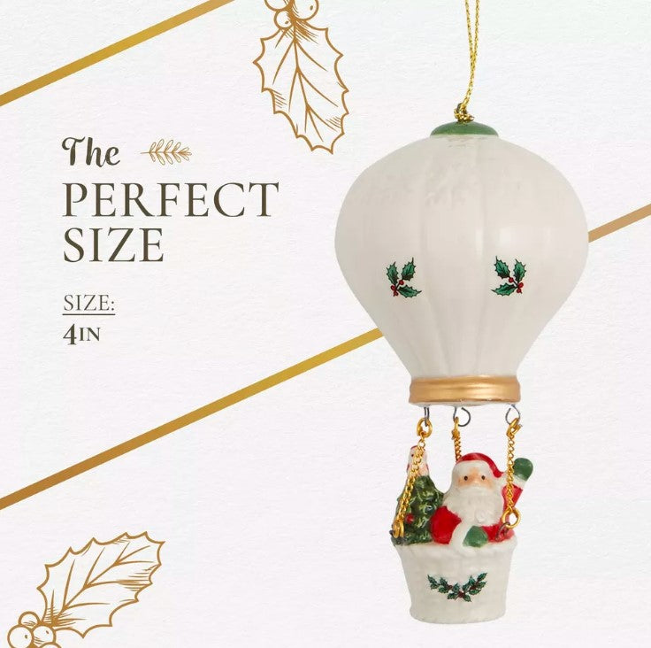 Christmas Tree Hot Air Balloon Dolomite Ornament, 4 Inch