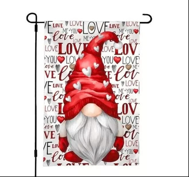 Valentines Day Garden Flag 12x18 Inch Double Sided Burlap Outside Gnome Love