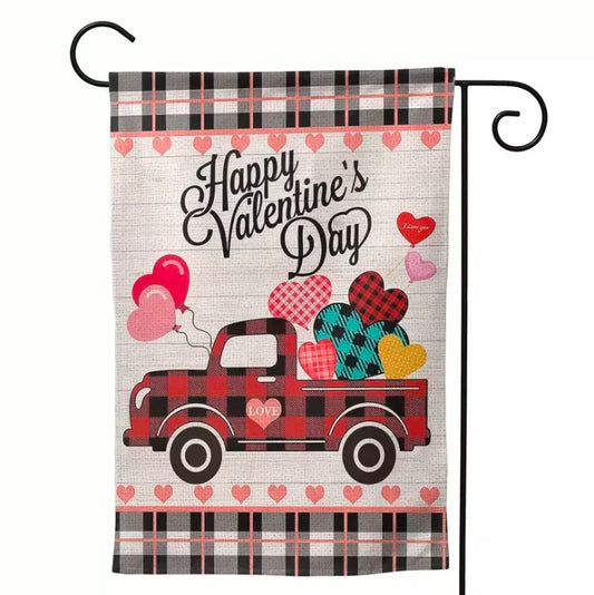 Happy Valentines Day Farmhouse Truck Garden Flag 12.5"X18" Double Sided