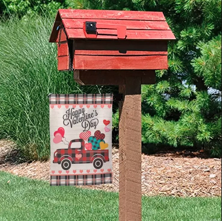 Happy Valentines Day Farmhouse Truck Garden Flag 12.5"X18" Double Sided