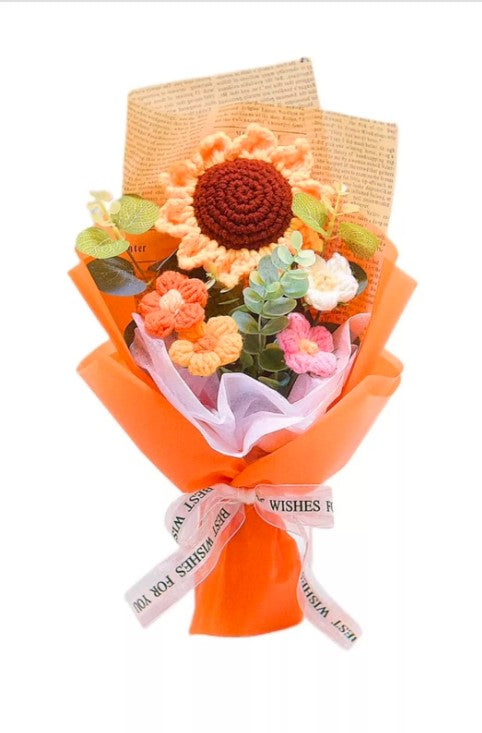 Crochet Flowers Bouquet Sunflower Exquisite Knitted Artificial Flower Wrap