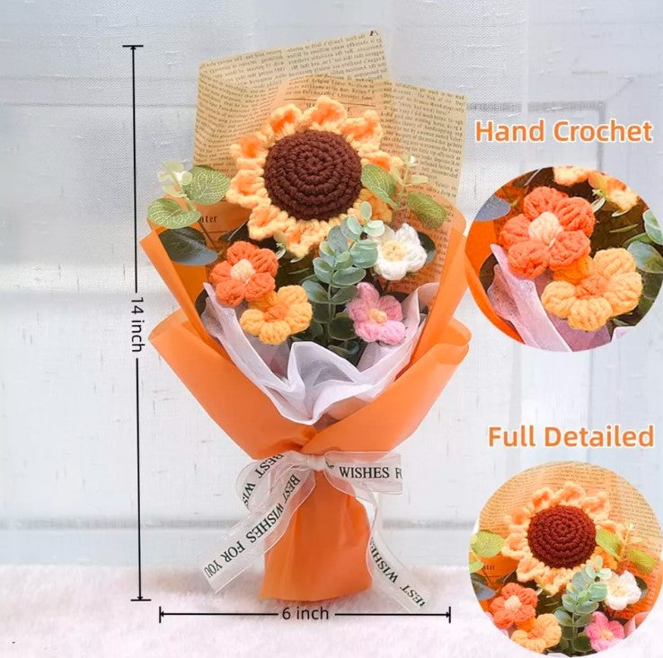 Crochet Flowers Bouquet Sunflower Exquisite Knitted Artificial Flower Wrap