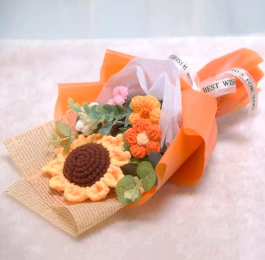 Crochet Flowers Bouquet Sunflower Exquisite Knitted Artificial Flower Wrap