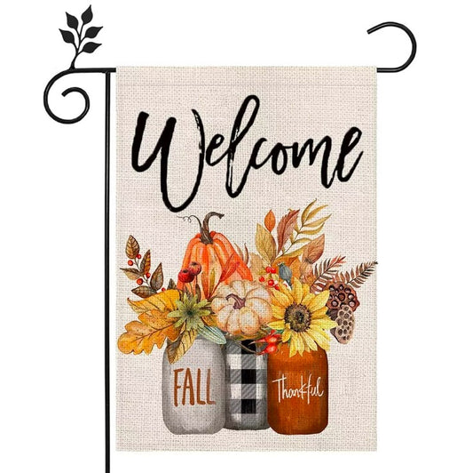 Fall Garden Flag Sunflower Mason Jar 12x18 Vertical Double Sided Welcome