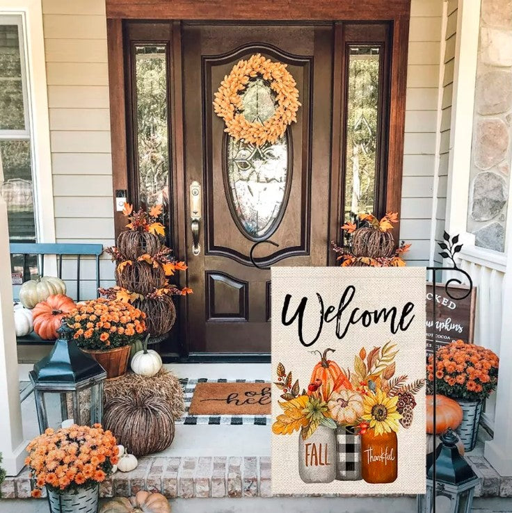 Fall Garden Flag Sunflower Mason Jar 12x18 Vertical Double Sided Welcome