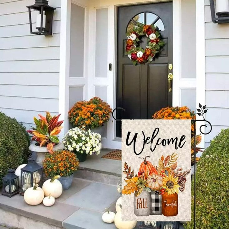 Fall Garden Flag Sunflower Mason Jar 12x18 Vertical Double Sided Welcome