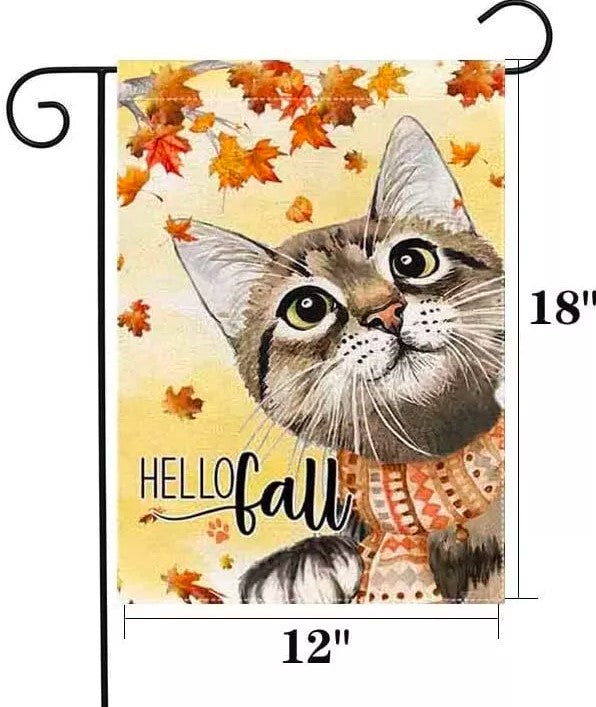 Hello Fall 12x18 Inch Small Garden Flag Vertical Double Sided,Thanksgiving Cat