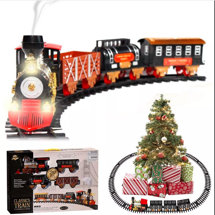 Large Electric Christmas Train Tracks Set Lights Sound Smoke Kids Toy Tree Decor