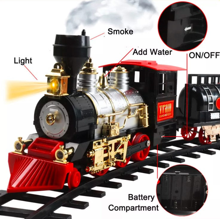 Large Electric Christmas Train Tracks Set Lights Sound Smoke Kids Toy Tree Decor