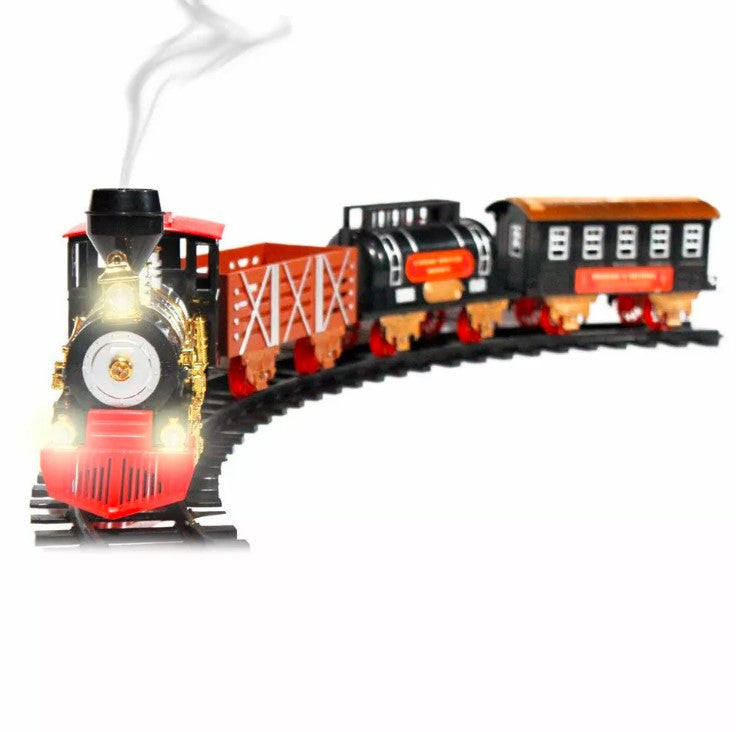 Large Electric Christmas Train Tracks Set Lights Sound Smoke Kids Toy Tree Decor