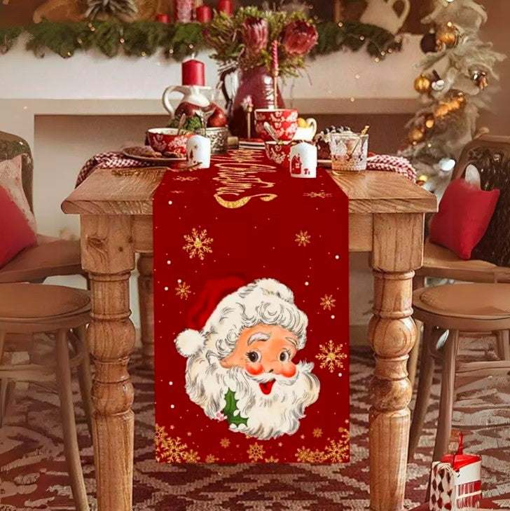 Santa Claus Christmas Table Runner 35x180cm - Polyester Xmas Party Dining Room