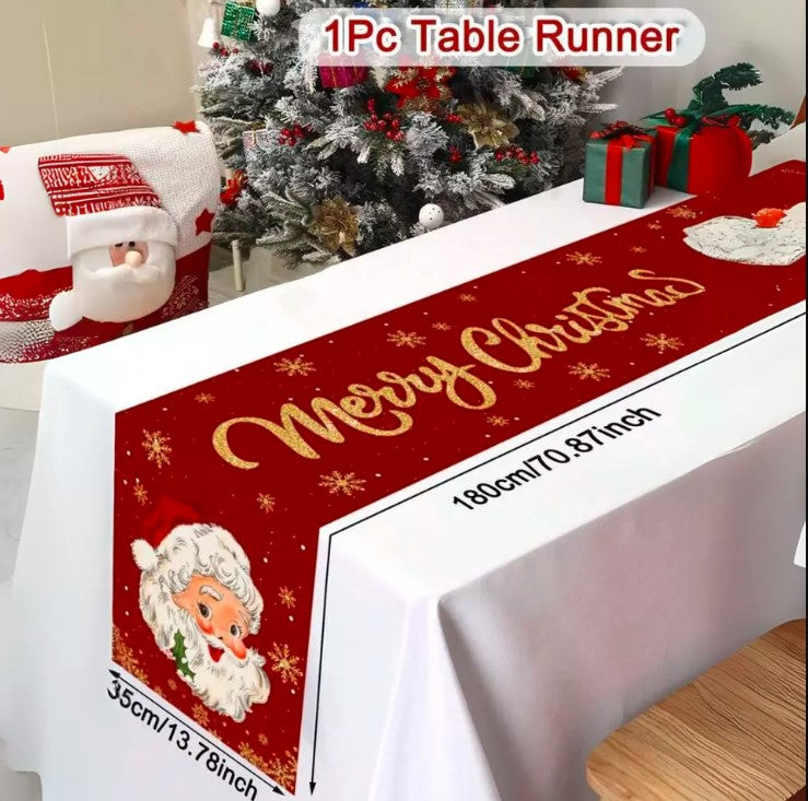 Santa Claus Christmas Table Runner 35x180cm - Polyester Xmas Party Dining Room