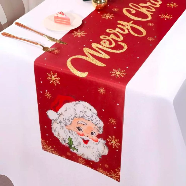 Santa Claus Christmas Table Runner 35x180cm - Polyester Xmas Party Dining Room