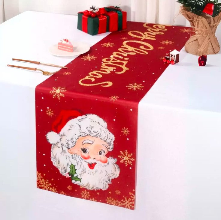 Santa Claus Christmas Table Runner 35x180cm - Polyester Xmas Party Dining Room