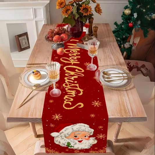 Santa Claus Christmas Table Runner 35x180cm - Polyester Xmas Party Dining Room