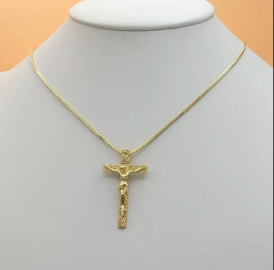 14K Gold Plated Jesus Christ Crucifix Cross Pendant Necklace Chain Oro laminado