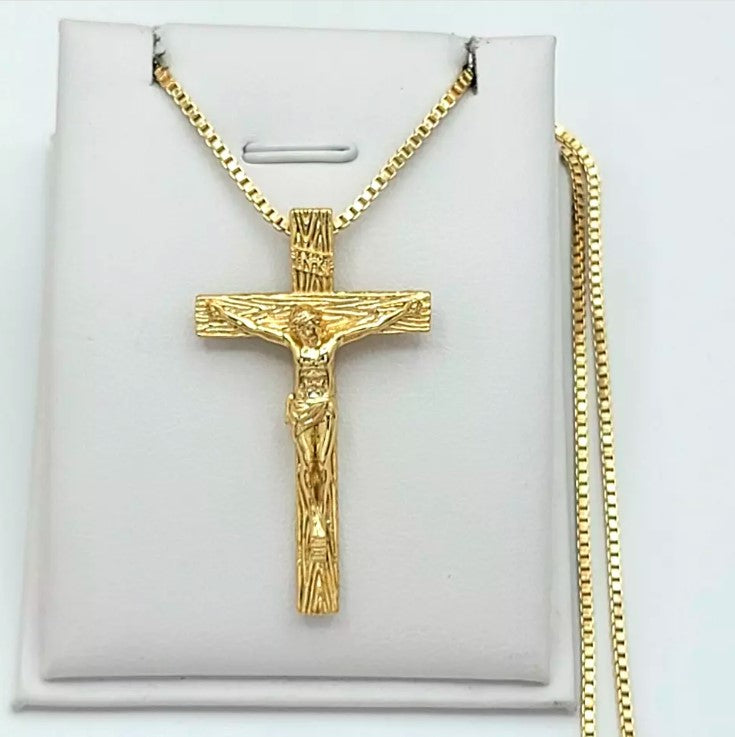 14K Gold Plated Jesus Christ Crucifix Cross Pendant Necklace Chain Oro laminado