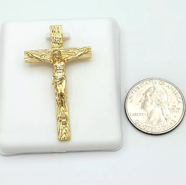 14K Gold Plated Jesus Christ Crucifix Cross Pendant Necklace Chain Oro laminado