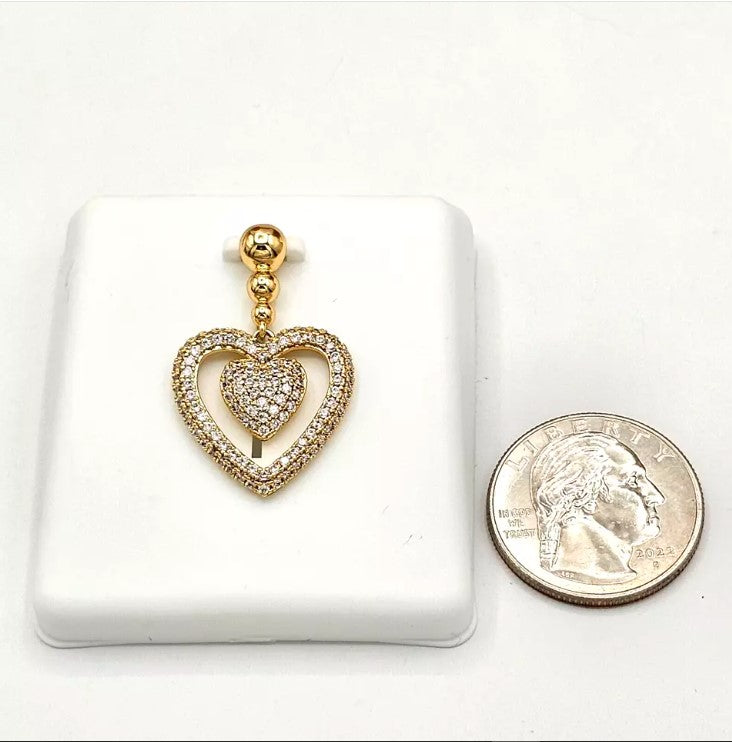 14K Gold Plated Crystal Icy CZ LOVE HEART Pendant & Chain Necklace. Oro Laminado