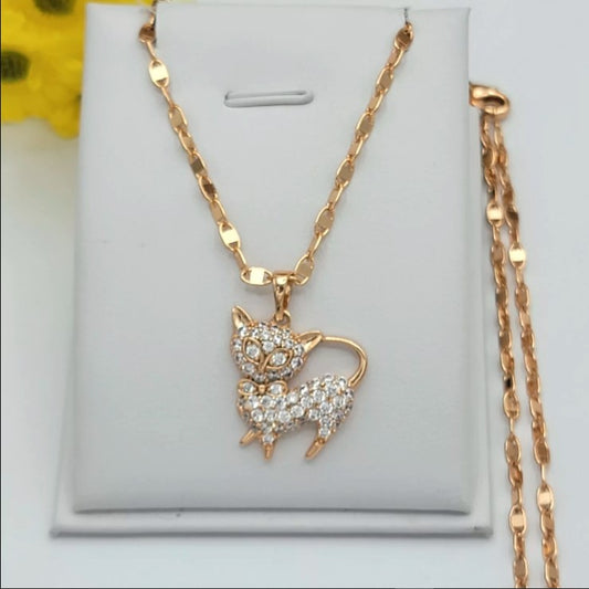 18K Gold Plated Jewelry Kitty Cat Kitten CZ Pendant Necklace Cat Lover