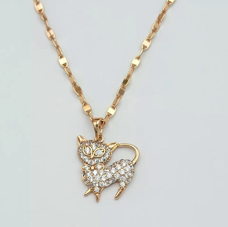 18K Gold Plated Jewelry Kitty Cat Kitten CZ Pendant Necklace Cat Lover