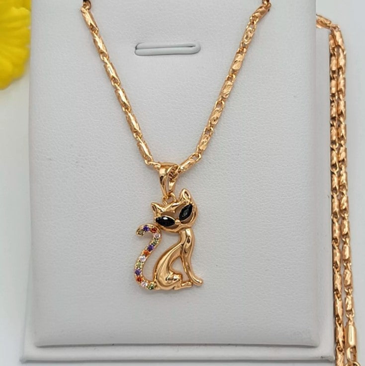 18K Gold Plated Jewelry Kitty Cat Kitten Multicolor Pendant Necklace Cat Lover