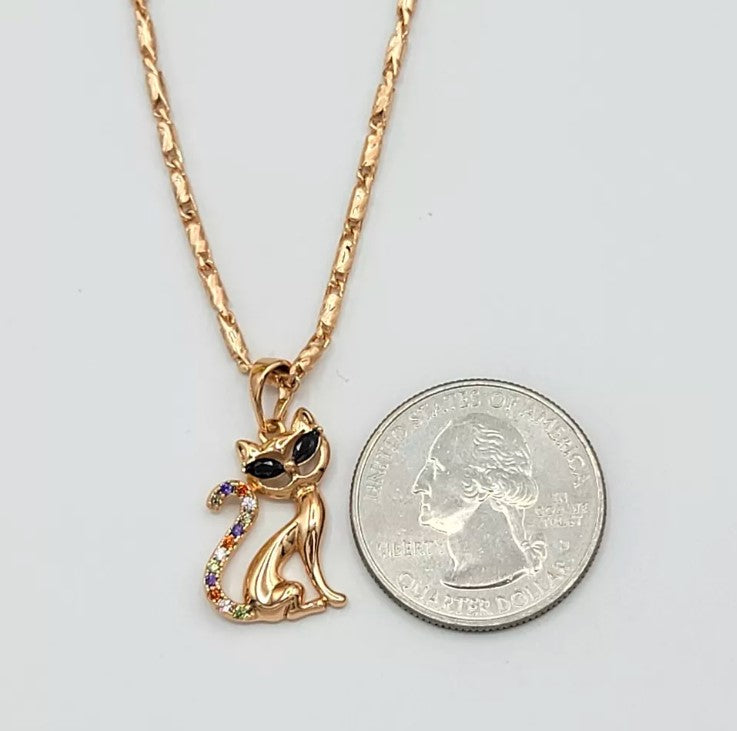 18K Gold Plated Jewelry Kitty Cat Kitten Multicolor Pendant Necklace Cat Lover