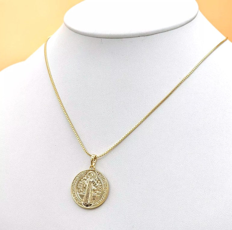 14K Gold Plated Saint Benedict Double Sided Pendant. Medalla de San Benito