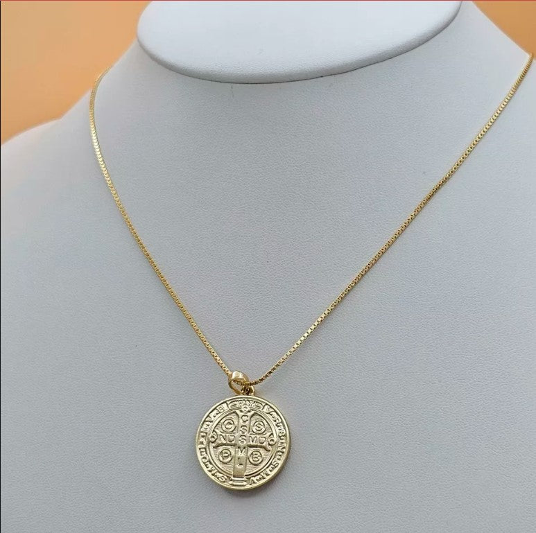 14K Gold Plated Saint Benedict Double Sided Pendant. Medalla de San Benito