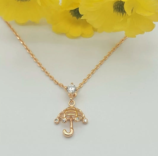 18K Gold Plated Mary Poppins Small CZ Umbrella Pendant Necklace